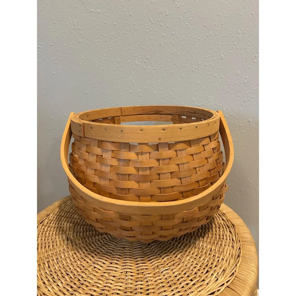 Vintage Splint Wood Bread Basket Open Face